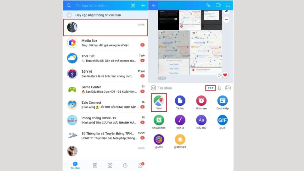 Chọn dấu ba chấm để gửi vị trí điện thoại