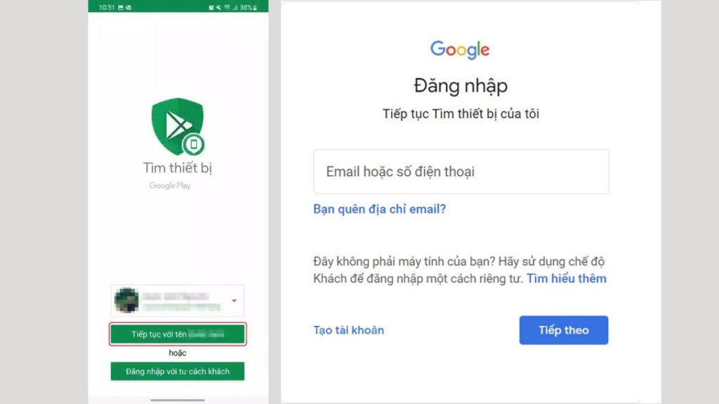 Đăng nhập vào ứng dụng Find My Device bằng tài khoản Google