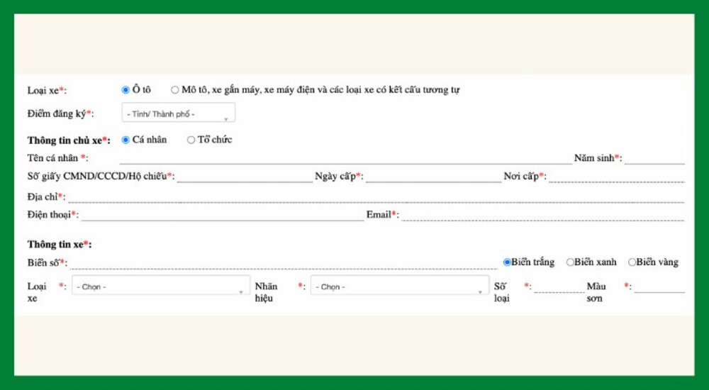 Chủ xe có thể đăng ký trực tuyến bằng cách hoàn thiện hồ sơ tại trang đăng ký xe của Cục Cảnh sát Giao thông