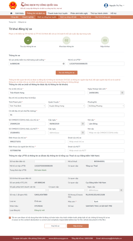Chủ xe cần kiểm tra và chỉnh sửa nếu thông thông tin có sai sót