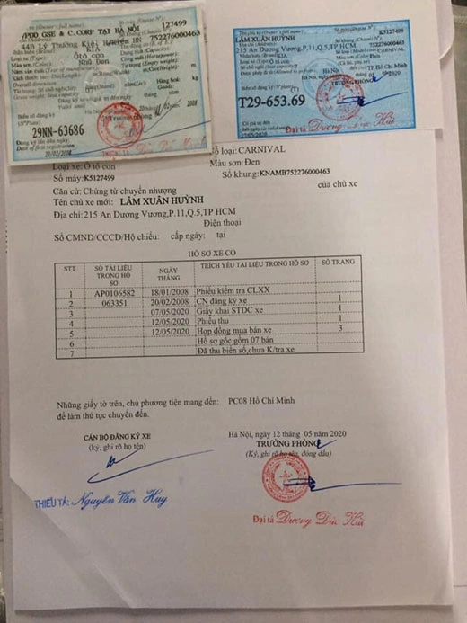 Giấy tờ rút hồ sơ gốc xe