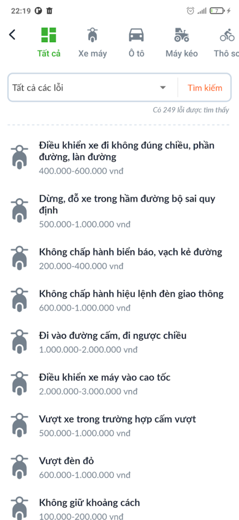 Tra cứu mức phạt